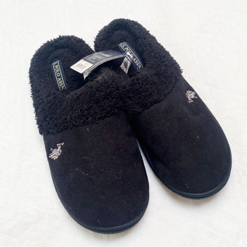 NWT U.S Polo Assn black open back slippers